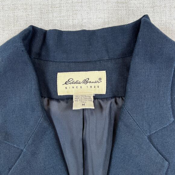 Eddie Bauer Linen Blazer Jacket Men's M Tall Navy Blue 3 Button Sport Coat - Picture 3 of 11
